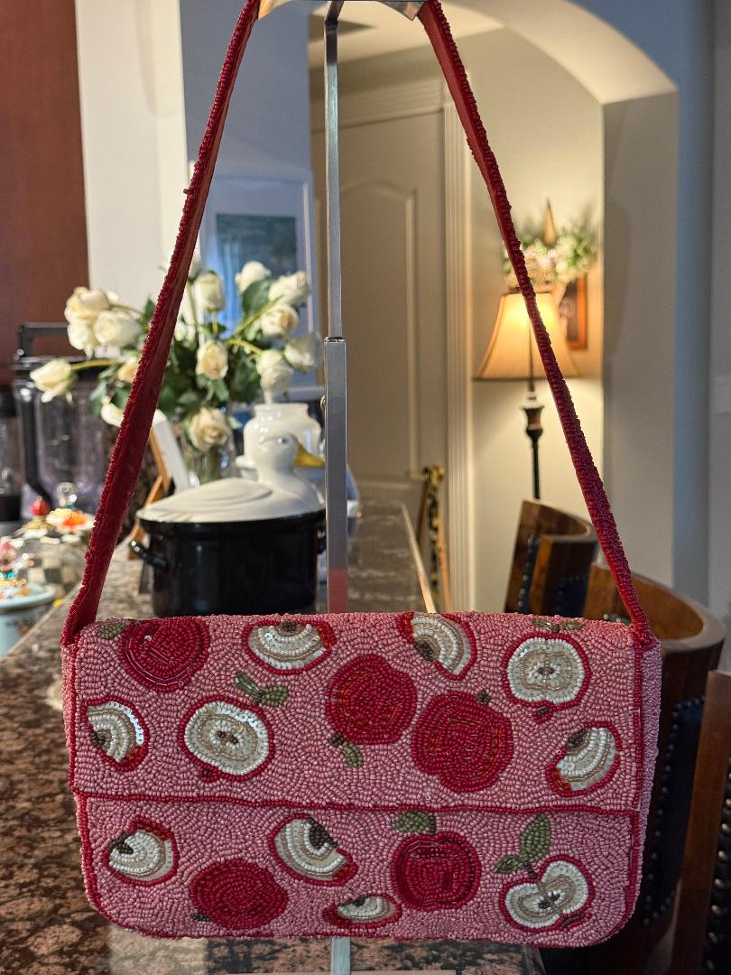 Trending Beaded Bag and Resort Collection - Red Apple Slices Beaded Shoulder Bag