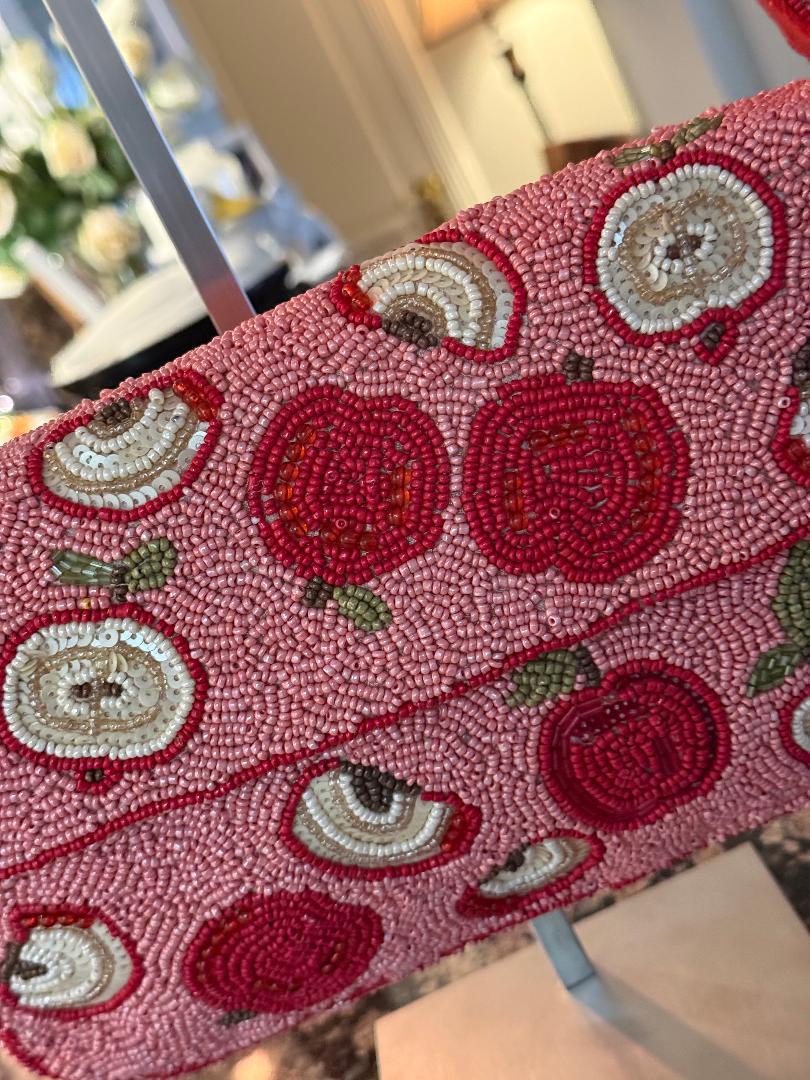 Trending Beaded Bag and Resort Collection - Red Apple Slices Beaded Shoulder Bag