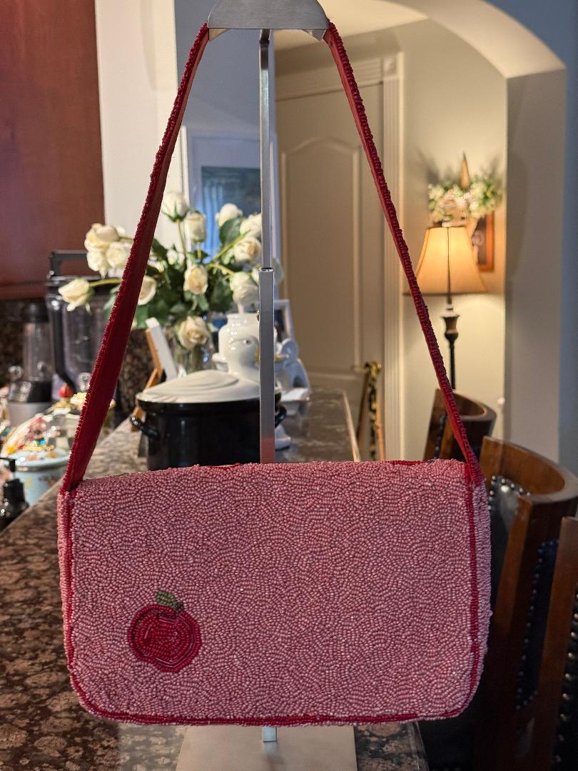 Trending Beaded Bag and Resort Collection - Red Apple Slices Beaded Shoulder Bag
