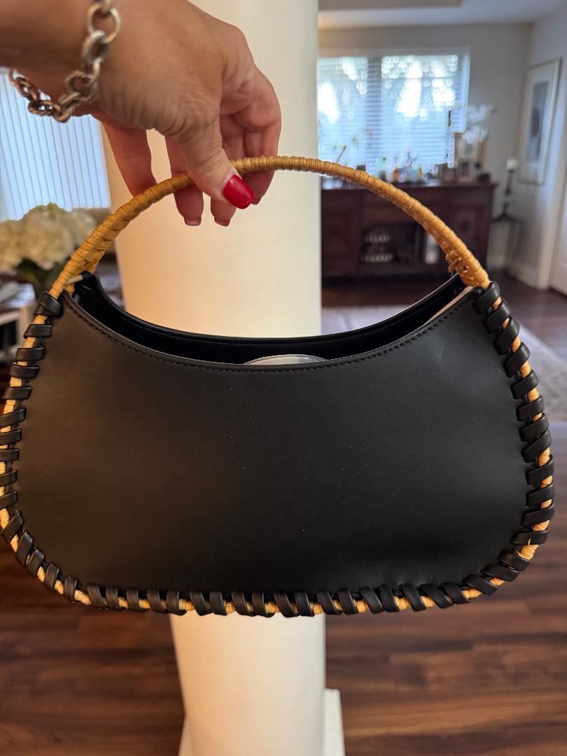 Trending Beaded Bags and Resort Collection - BCBG Black Leather Wicker Shoulder Bag