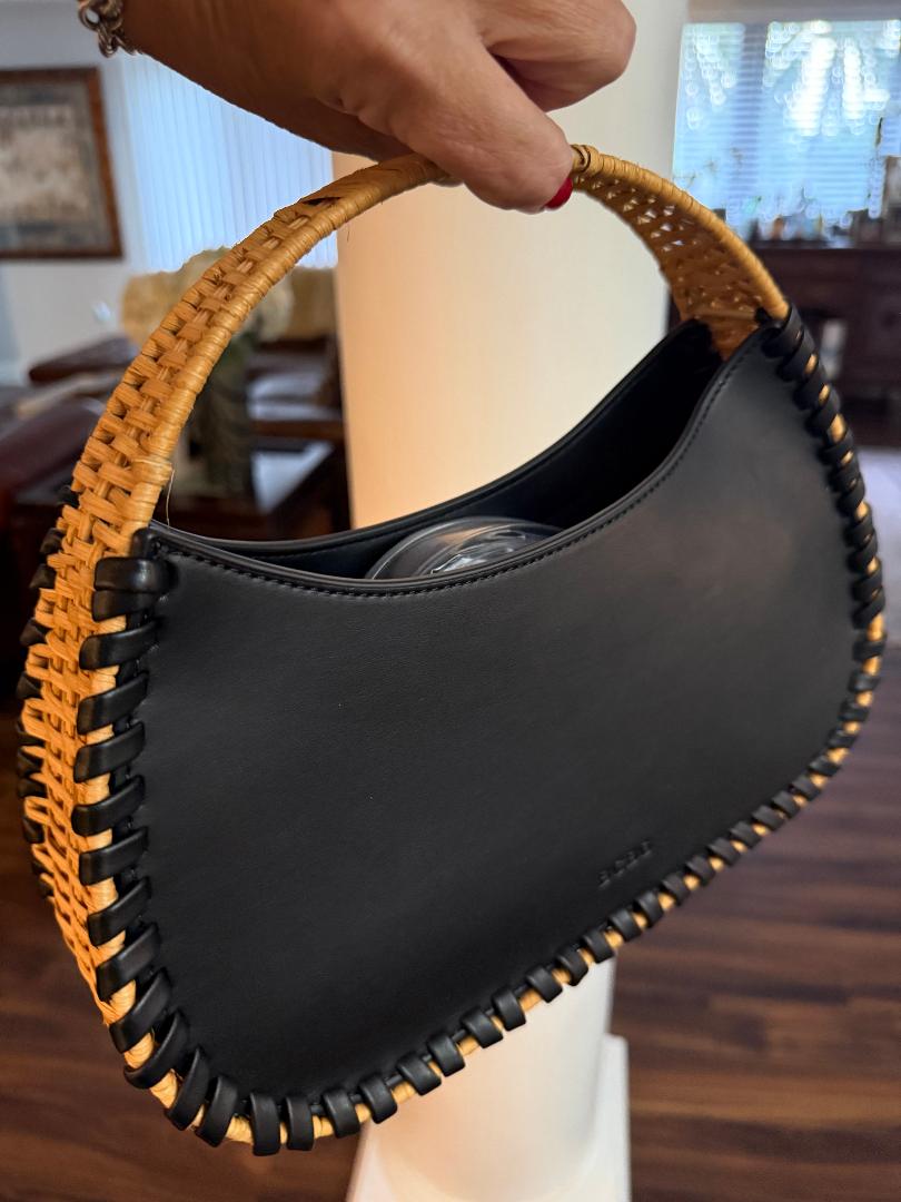 Trending Beaded Bags and Resort Collection - BCBG Black Leather Wicker Shoulder Bag