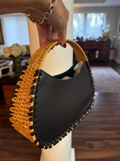 Trending Beaded Bags and Resort Collection - BCBG Black Leather Wicker Shoulder Bag