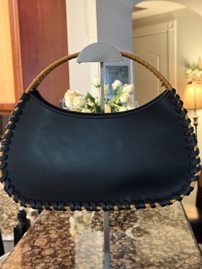 Trending Beaded Bags and Resort Collection - BCBG Black Leather Wicker Shoulder Bag