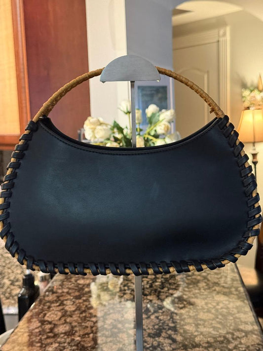 Trending Beaded Bags and Resort Collection - BCBG Black Leather Wicker Shoulder Bag