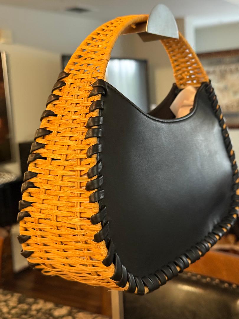 Trending Beaded Bags and Resort Collection - BCBG Black Leather Wicker Shoulder Bag