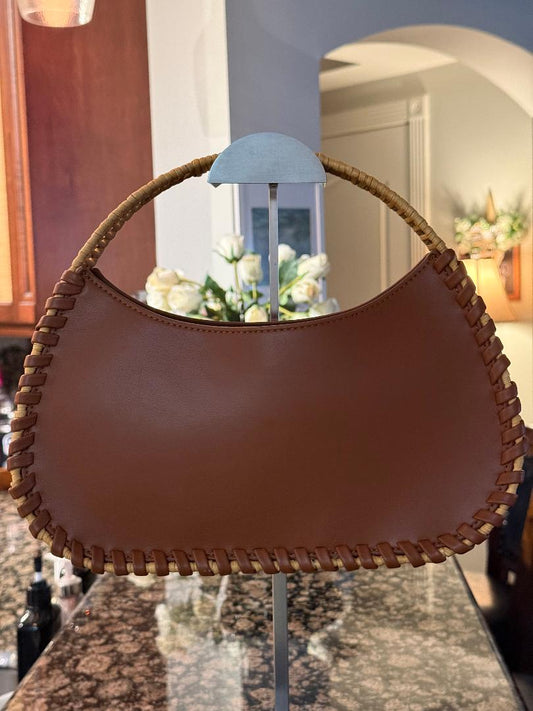 Trending Beaded Bags and Resort Collection - BCBG Brown Leather Wicker Shoulder Bag