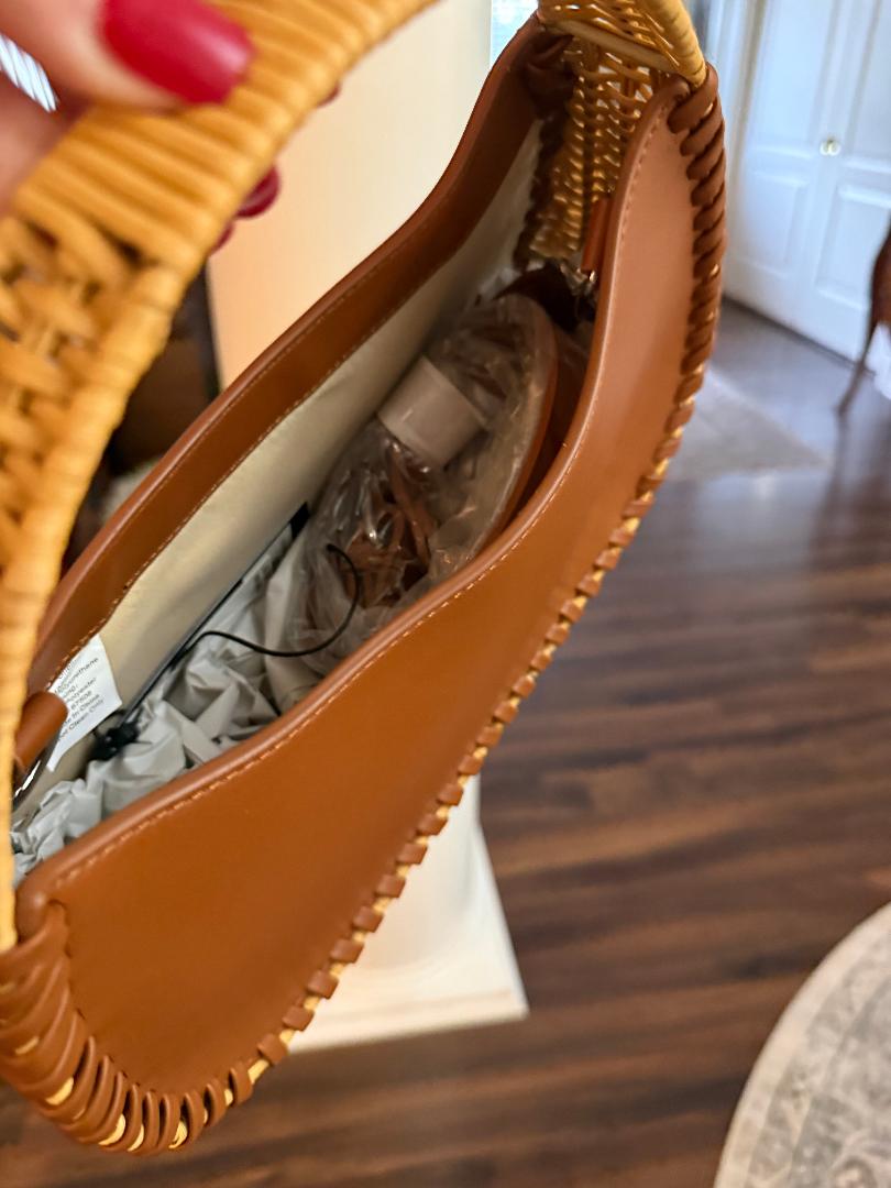 Trending Beaded Bags and Resort Collection - BCBG Brown Leather Wicker Shoulder Bag