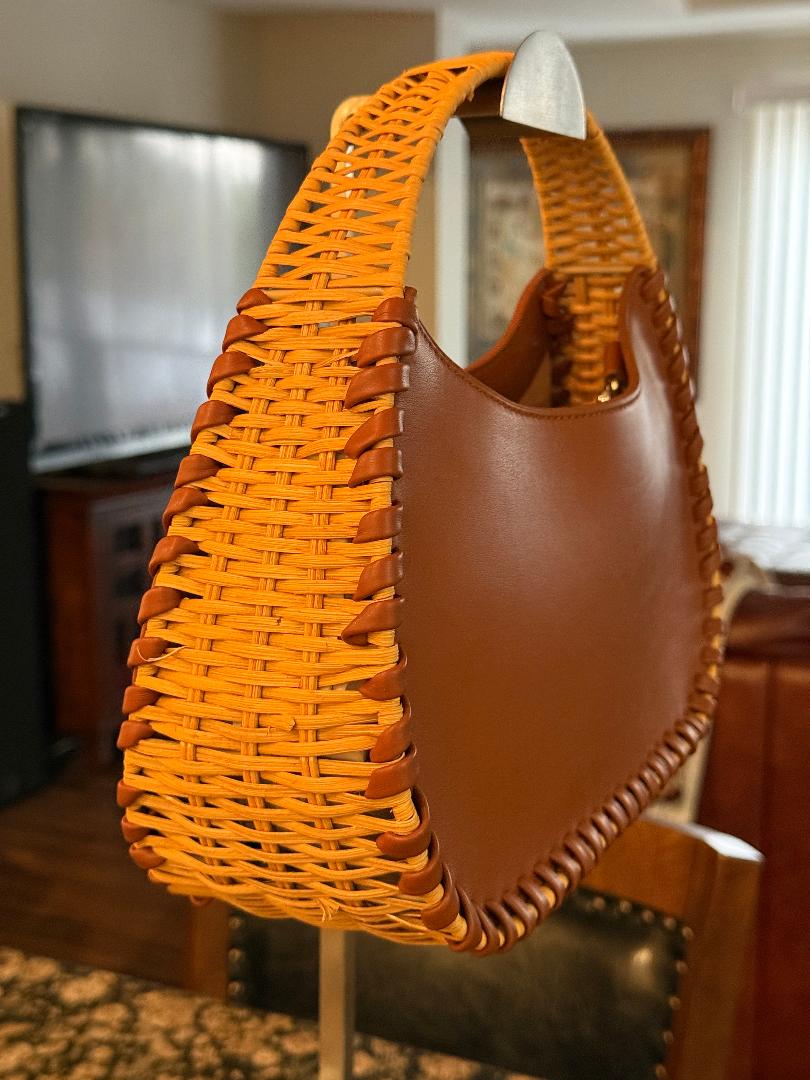 Trending Beaded Bags and Resort Collection - BCBG Brown Leather Wicker Shoulder Bag