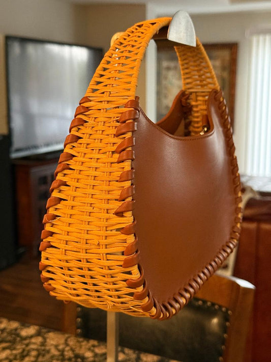 Trending Beaded Bags and Resort Collection - BCBG Brown Leather Wicker Shoulder Bag