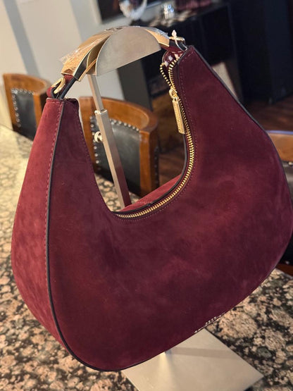 Trending Beaded Bags and Resort Collection - BCBG Suede Hobo with Gold Handle