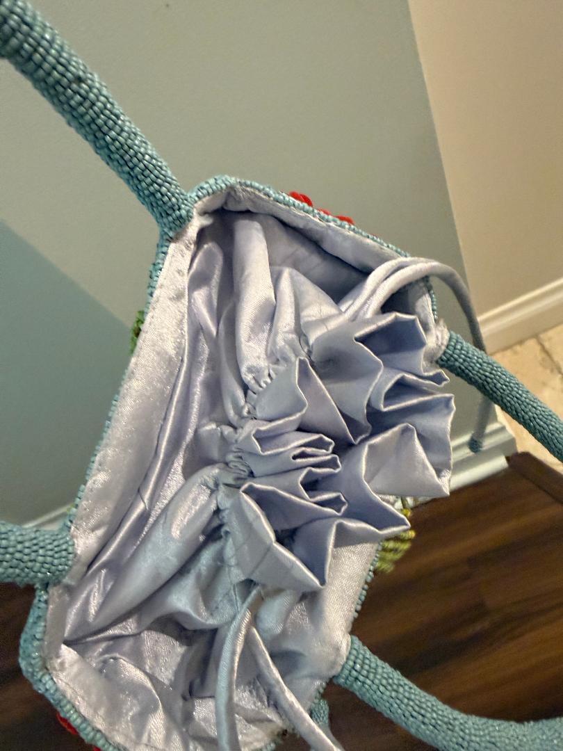 Trending Beaded Bags and Resort Collection - Baby Blue Silk Drawstring