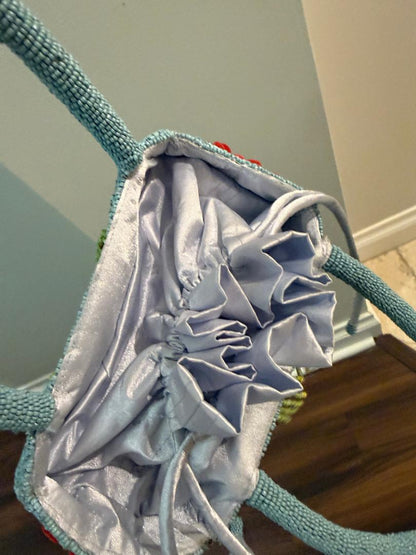 Trending Beaded Bags and Resort Collection - Baby Blue Silk Drawstring