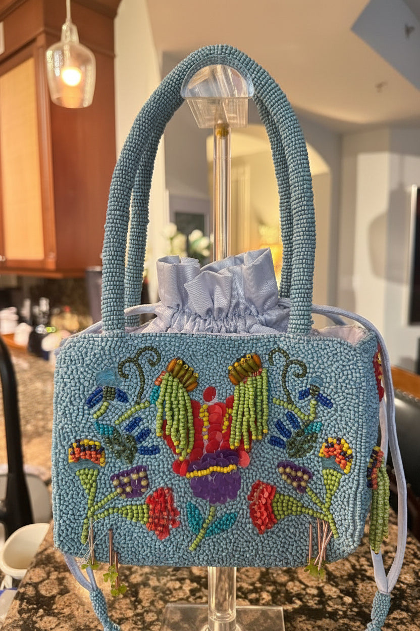 Beaded Decorative handbag with floral patterns