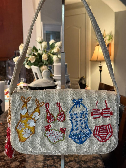 Trending Beaded Bags and Resort Collection - Vintage Swimsuits Beaded Shoulder Bag