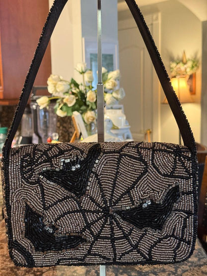 Trending Beaded Bags and Resort Collection - Halloween Bats Beaded Shoulder Bag