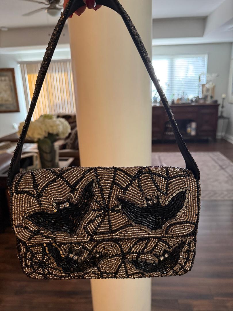 Trending Beaded Bags and Resort Collection - Halloween Bats Beaded Shoulder Bag