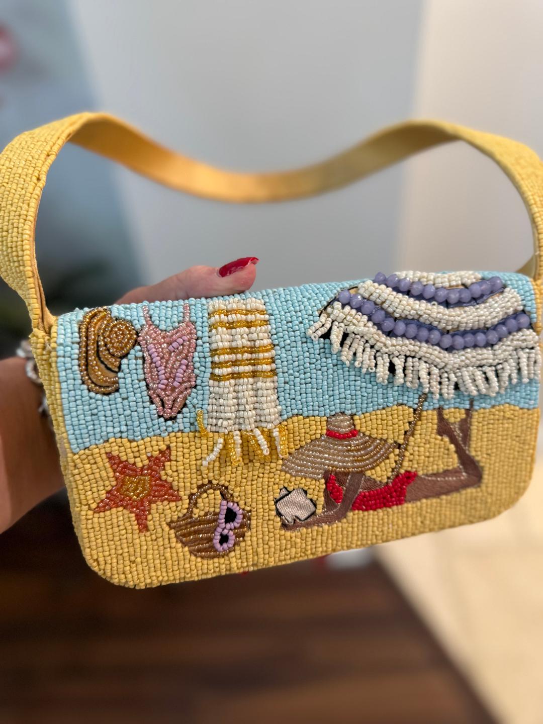 Trending Beaded Bags and Resort Collection - Beach Day with Girl and Umbrella