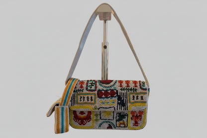 Colorful beaded lobster handbag with an extra small purse attached as a bag charm