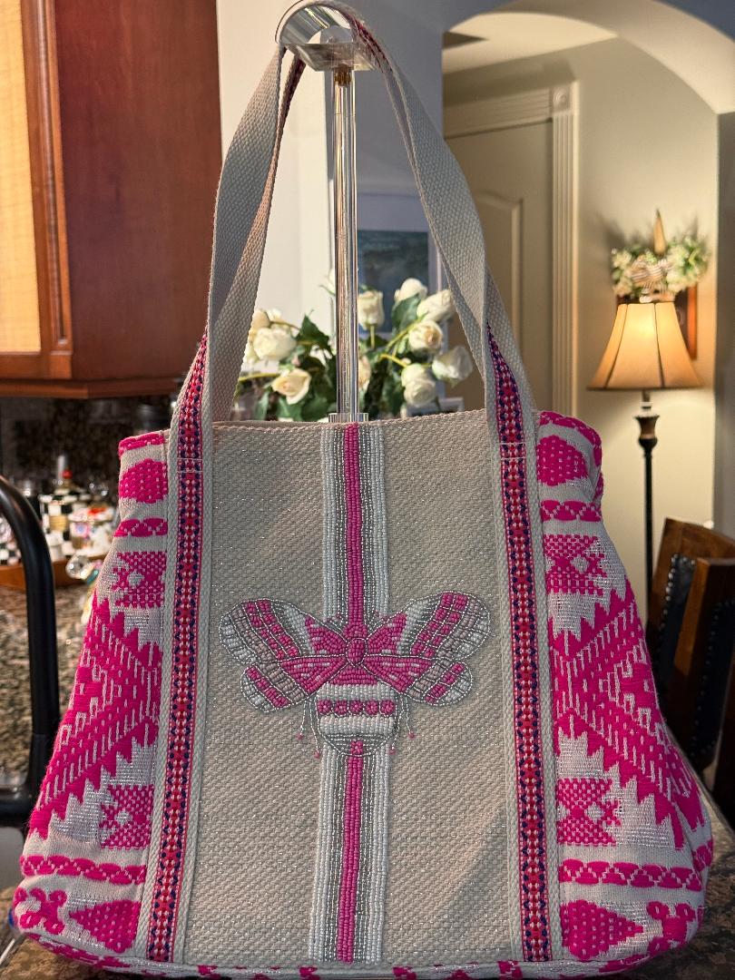 Trending Beaded Bags and Resort Collection - Bee Hot Pink Beaded Tote