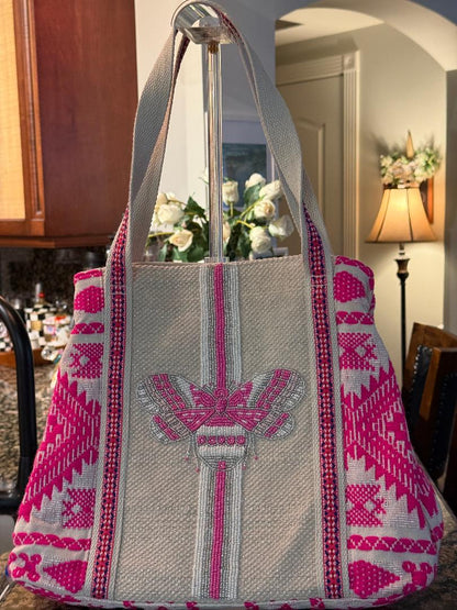 Trending Beaded Bags and Resort Collection - Bee Hot Pink Beaded Tote