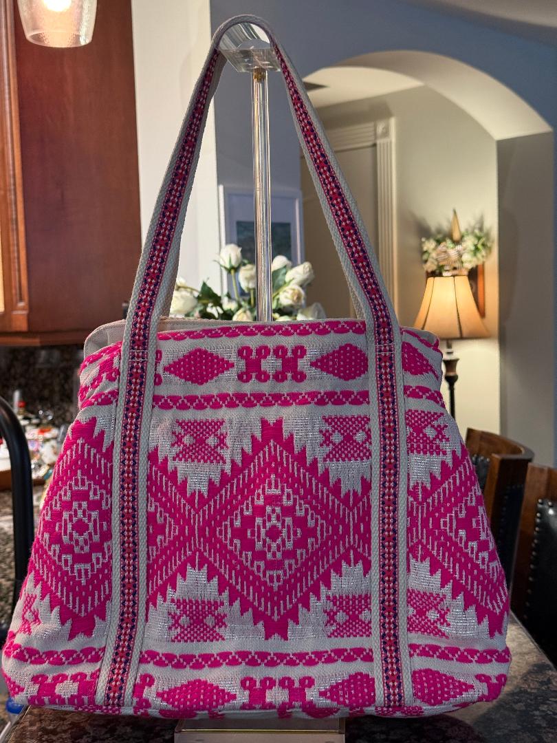 Trending Beaded Bags and Resort Collection - Bee Hot Pink Beaded Tote