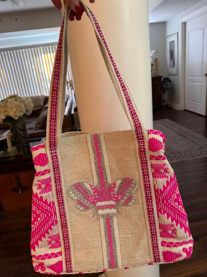 Trending Beaded Bags and Resort Collection - Bee Hot Pink Beaded Tote