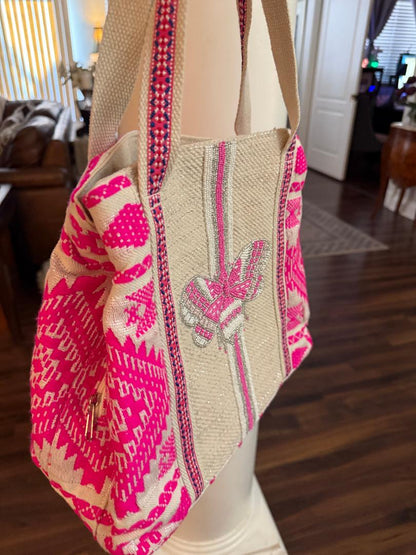 Trending Beaded Bags and Resort Collection - Bee Hot Pink Beaded Tote