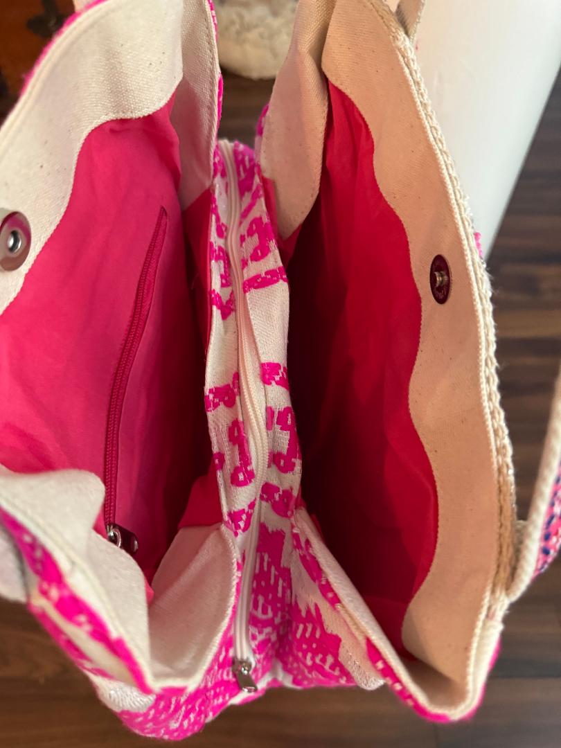 Trending Beaded Bags and Resort Collection - Bee Hot Pink Beaded Tote