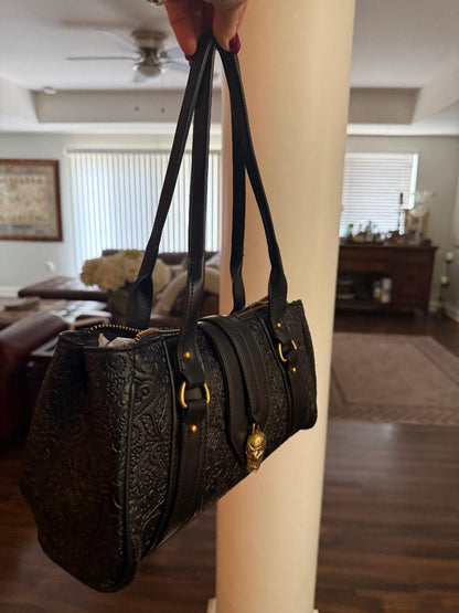Trending Beaded Bags and Resort Collection - Betsey Johnson Black Floral & Skull Leather Tote
