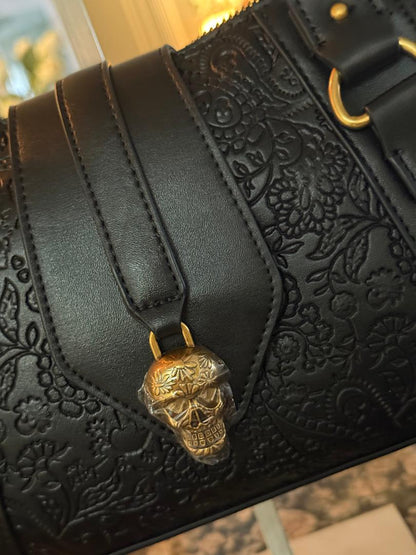 Trending Beaded Bags and Resort Collection - Betsey Johnson Black Floral & Skull Leather Tote