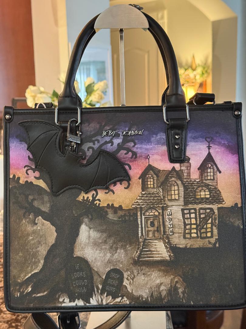 Trending Beaded Bags and Resort Collection - Betsey Jonson Haunted House Halloween Tote Bag