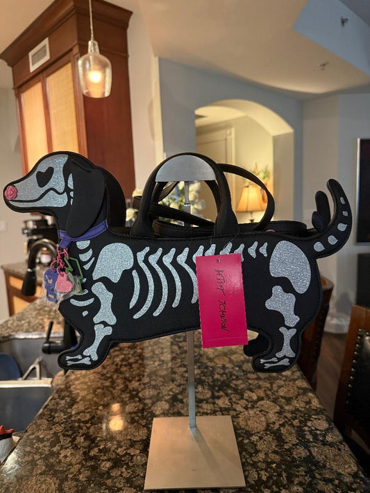 Trending Beaded Bags and Resort Collection - Betsey Johnson Skelton Dog with Colorful Dog Collar