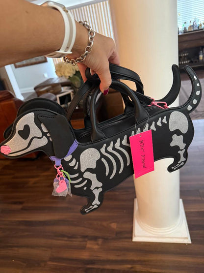 Trending Beaded Bags and Resort Collection - Betsey Johnson Skelton Dog with Colorful Dog Collar
