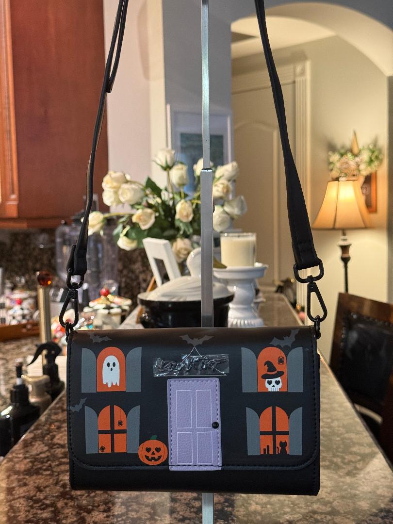 Trending Beaded Bags and Resort Collection - Betsey Johnson Halloween Front Porch Black Cossbody Handbag