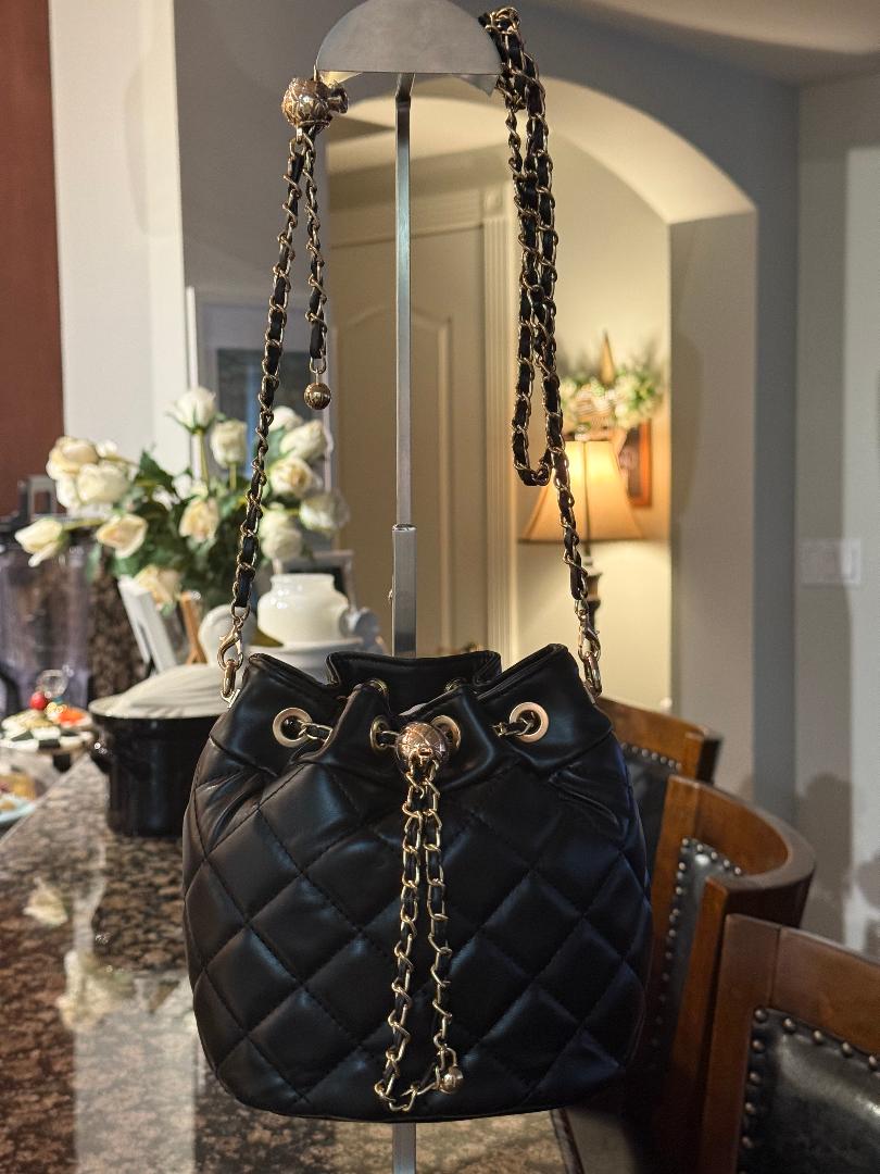 Trending Beaded Bags and Resort Collection - Black CC Quilted Crossbody with Chain Chain