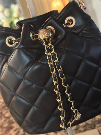 Trending Beaded Bags and Resort Collection - Black CC Quilted Crossbody with Chain Chain