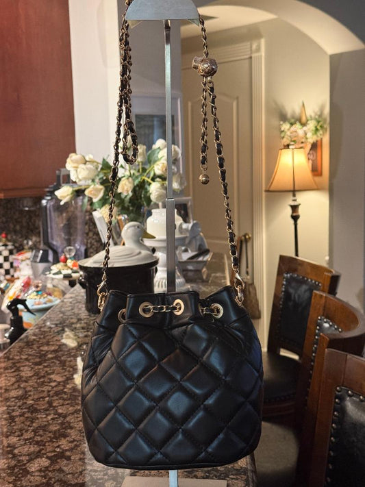 Trending Beaded Bags and Resort Collection - Black CC Quilted Crossbody with Chain Chain