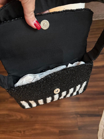 Trending Beaded Bags and Resort Collection - Black & White Checkered Beaded Shoulder Bag