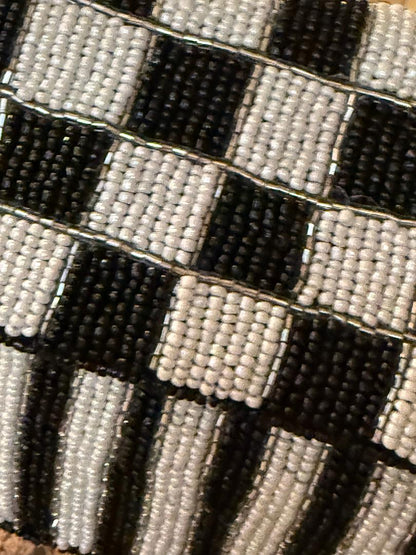 Trending Beaded Bags and Resort Collection - Black & White Checkered Beaded Shoulder Bag