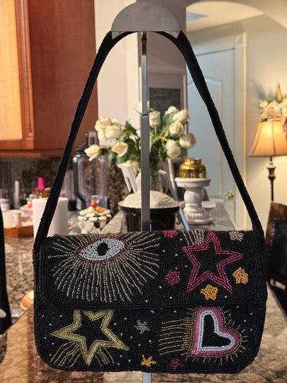 Trending Beaded Bags and Resort Collection - America & Beyond Black Evil Eye Beaded Shoulder Bag