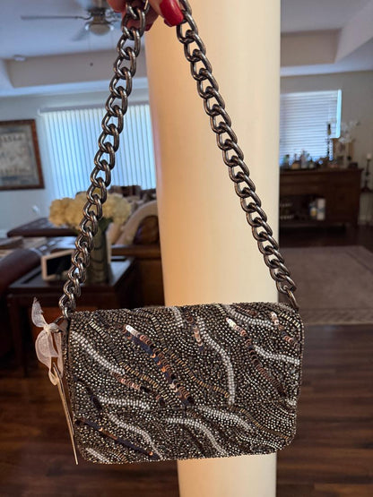Trending Beaded Bags and Resort Collection - Black & Silver Beaded Sequin Bag with Silver Chain