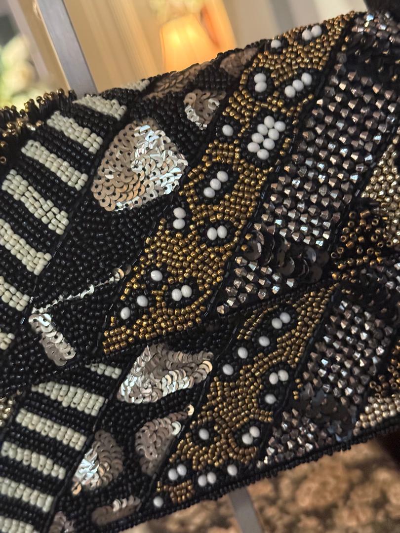 Trending Beaded Bags and Resort Collection - Black & Gold Sequined Shoulder Bag