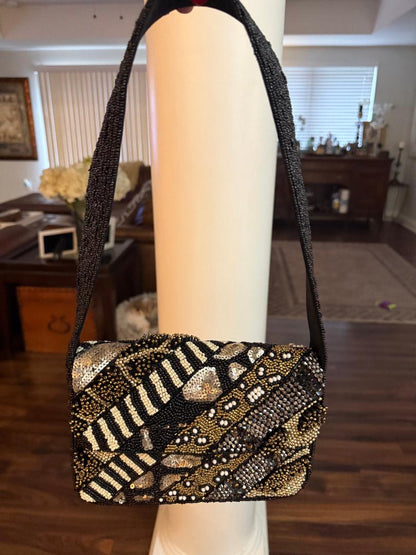 Trending Beaded Bags and Resort Collection - Black & Gold Sequined Shoulder Bag