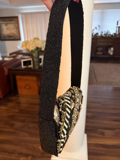 Trending Beaded Bags and Resort Collection - Black & Gold Sequined Shoulder Bag