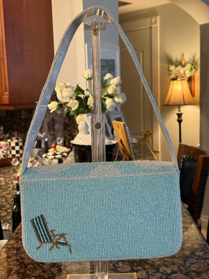 Trending Beaded Bags and Resort Collection - Blue Beach Chairs with Umbrella