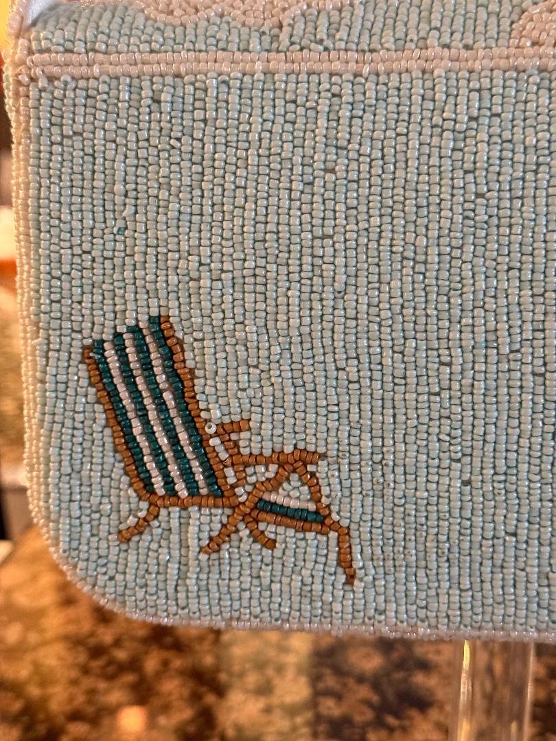 Trending Beaded Bags and Resort Collection - Blue Beach Chairs with Umbrella