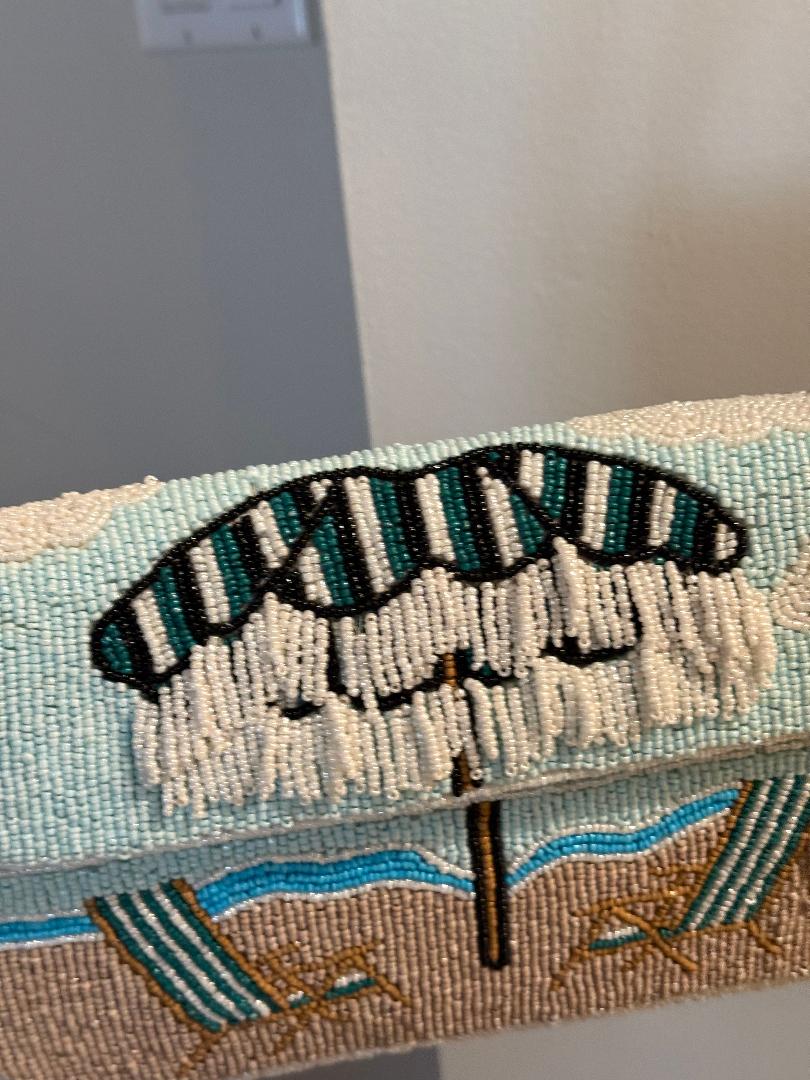Trending Beaded Bags and Resort Collection - Blue Beach Chairs with Umbrella