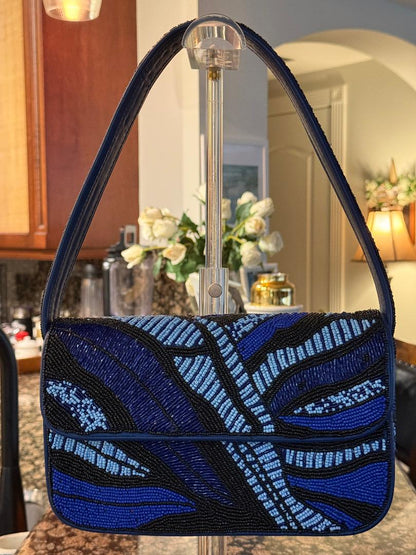 Trending Beaded Bags and Resort Collection - Blue & Black Abstract America & Beyond Shoulder Bag