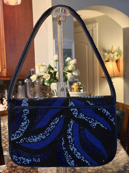 Trending Beaded Bags and Resort Collection - Blue & Black Abstract America & Beyond Shoulder Bag