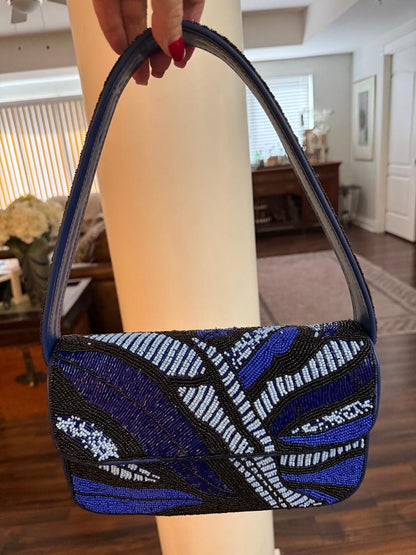 Trending Beaded Bags and Resort Collection - Blue & Black Abstract America & Beyond Shoulder Bag
